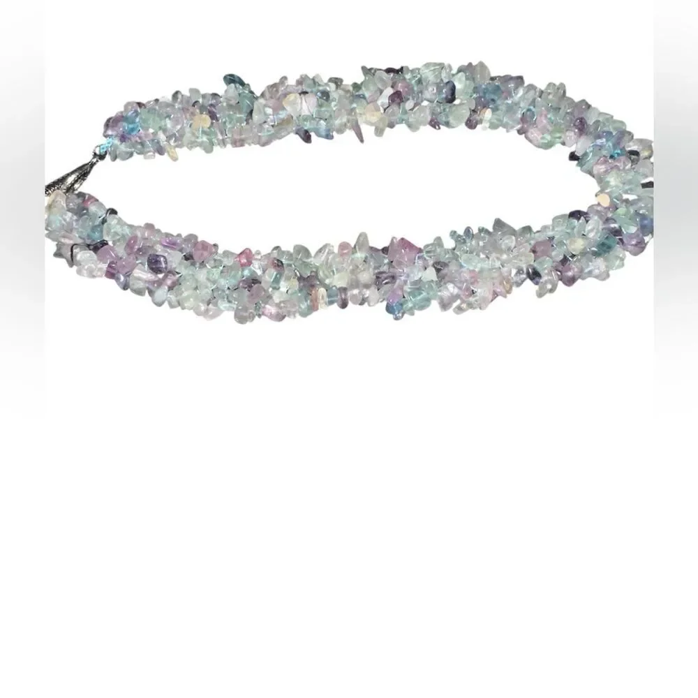Beautiful Rainbow Fluorite Chips Necklace. 16 inches long. - Picture 5 of 6